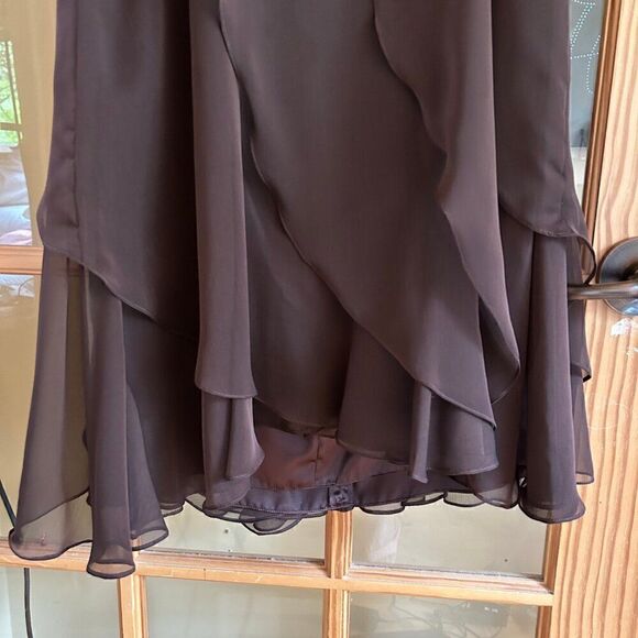 Flowy Strapless Prom Dress Size 14 Brown - Picture 3 of 7